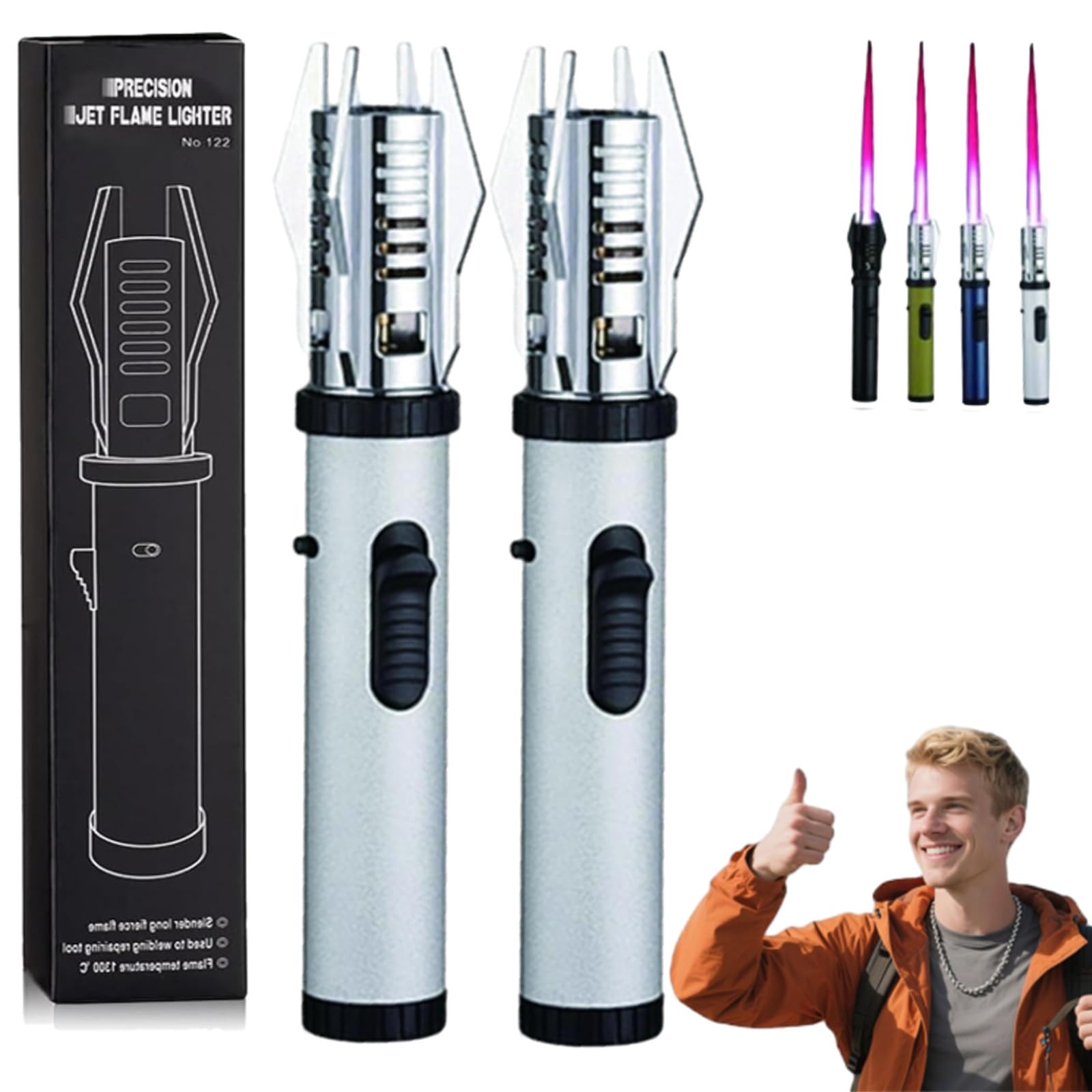 Lux Blaze Lighter, Luxblaze Plasma Lighter, Adjustable Windproof Torch Lighter with Safety Lock, High-Heat Outdoor Flame for Camping, BBQ, Candles, Welding, Baking, Outdoor Cooking (Black2pc) — view 9