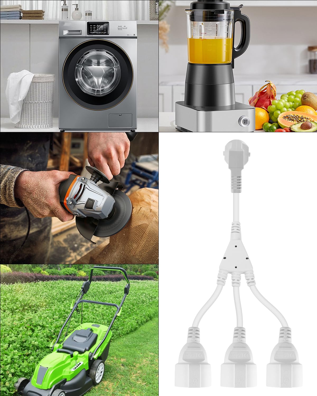 GELRHONR Cable de extensión de Contacto de protección, Cable de extensión Schuko 250V16A IP44 Contacto de protección Exterior Tipo F (CEE 7/7) en Enchufe, para el hogar, la Cocina (Negro 1to 3)