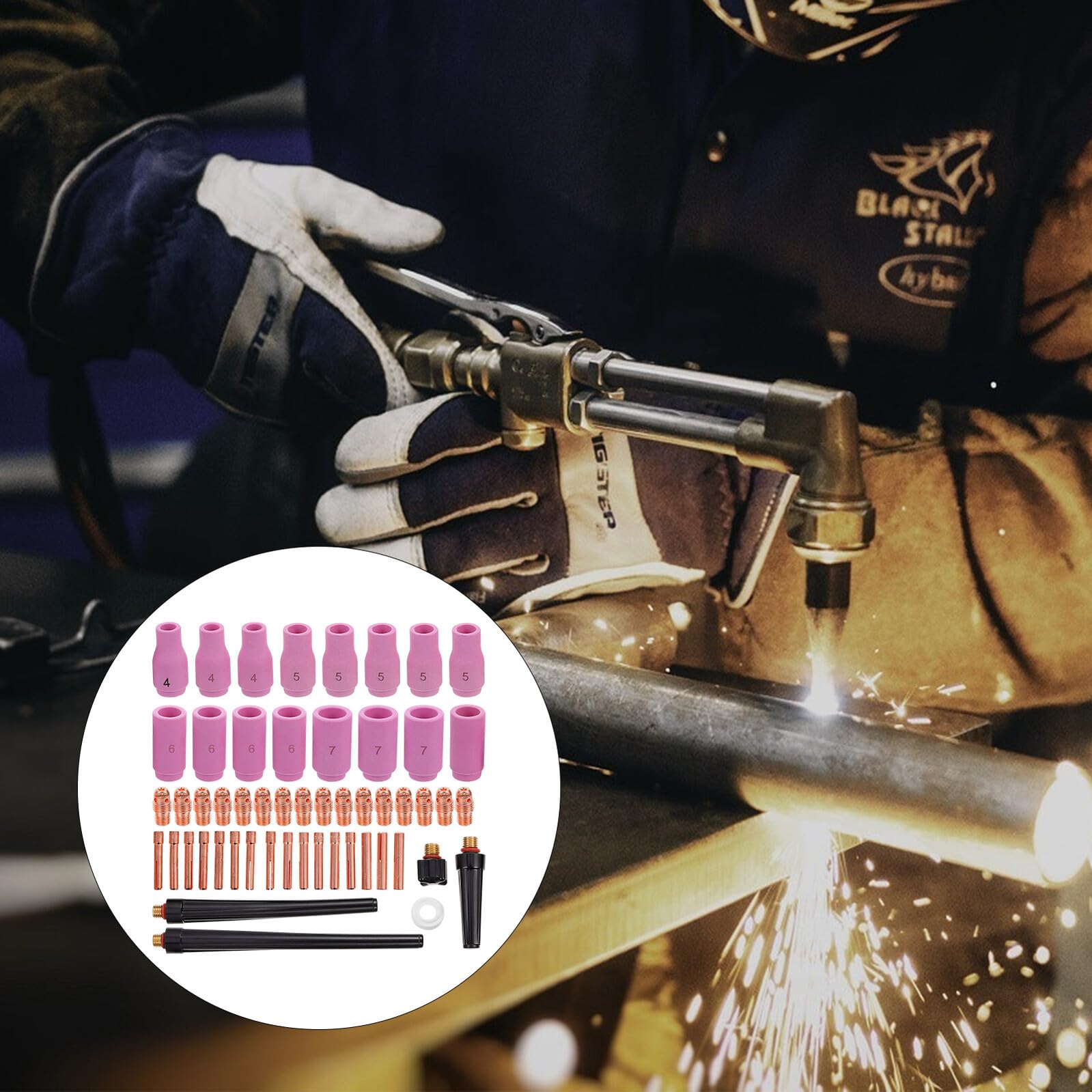 Set 53 Pezzi Ugelli Protettivi in Ceramica per Torcia di Saldatura Wp9/20/25 Clip per Parti di Saldatura ad di Argon Accessori Professionali Risparmio Gas
