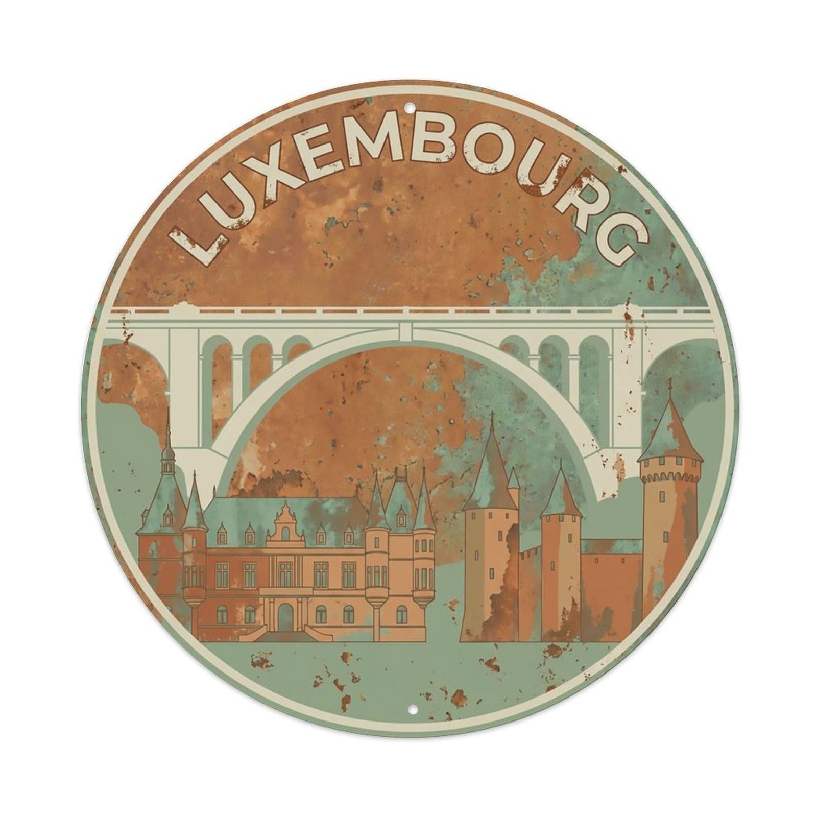 Vintage Travel Luxembourg Metal Tin Sign