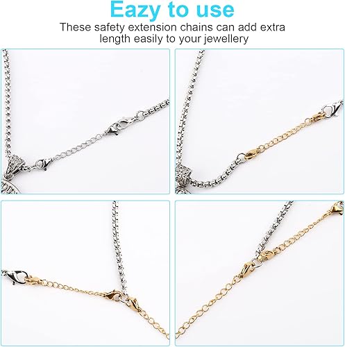 Miniatura 7 de 12 extensores de collar, cadena de extensión de collar de acero inoxidable para joyas, pulseras y tobilleras (1 a 6 pulgadas de longitud, dorado)