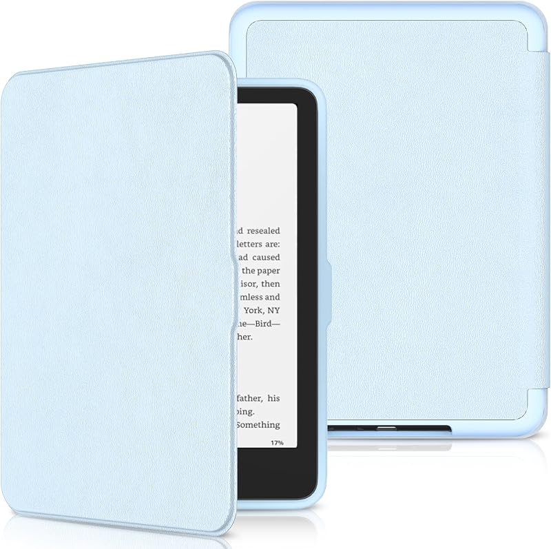 Funda totalmente nueva para Kindle Paperwhite 2024 de 7" (12.ª generación) | Funda delgada de piel sintética para Kindle Colorsoft Signature Edition con parte trasera de TPU suave y encendido/apagado automático, color azul claro