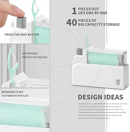 Miniatura 3 de Dispensador de hilo dental con 40 hilos dentales de doble hilo, limpieza de dientes más profundamente, almacenamiento sellado (verde)