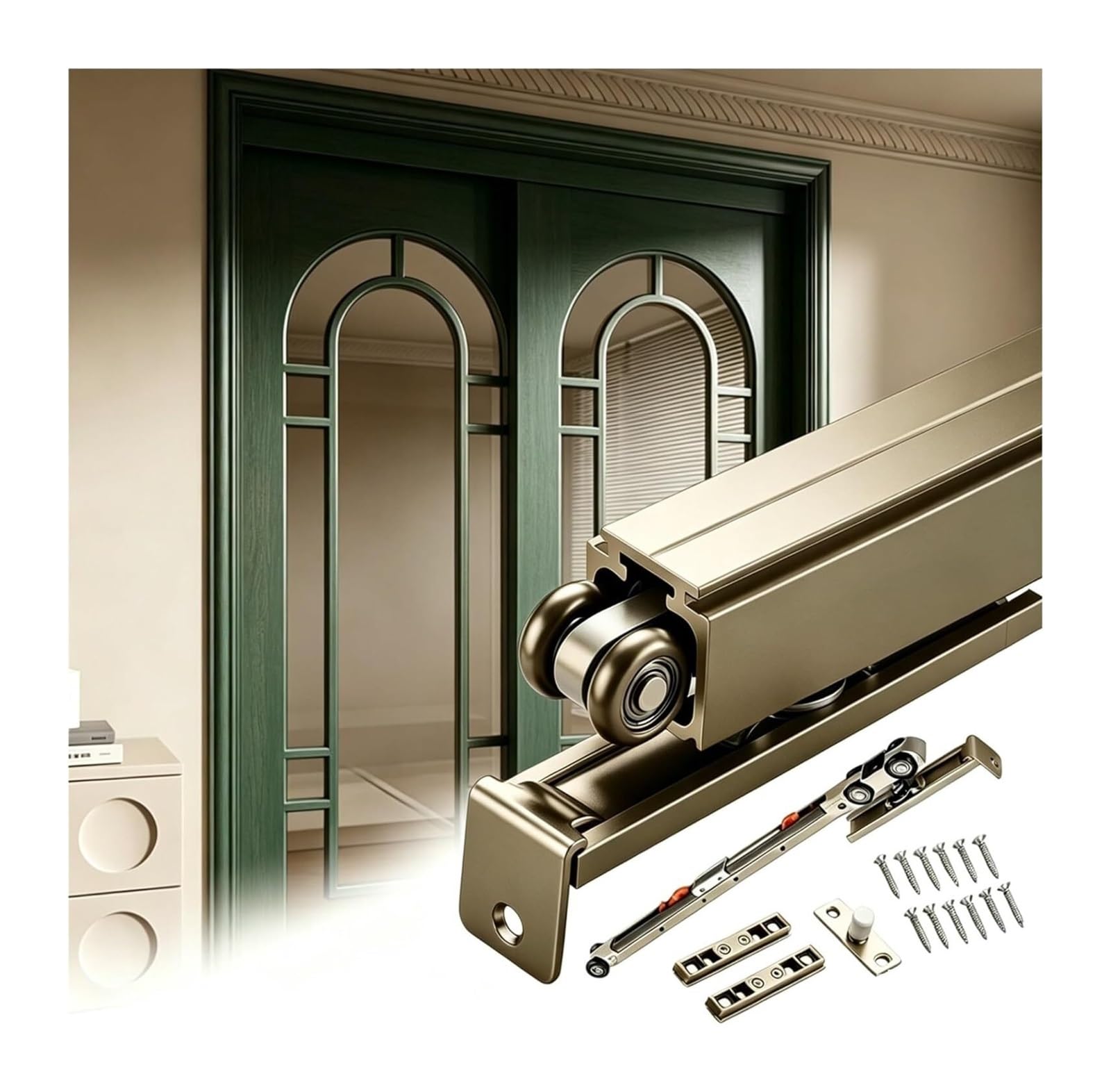 EBZFASO Sliding Door Track, Single Sliding Door Track Top Mount Soft Close Barn Hardware Kit Champagne 1m-5m(1.4m/4.6ft)