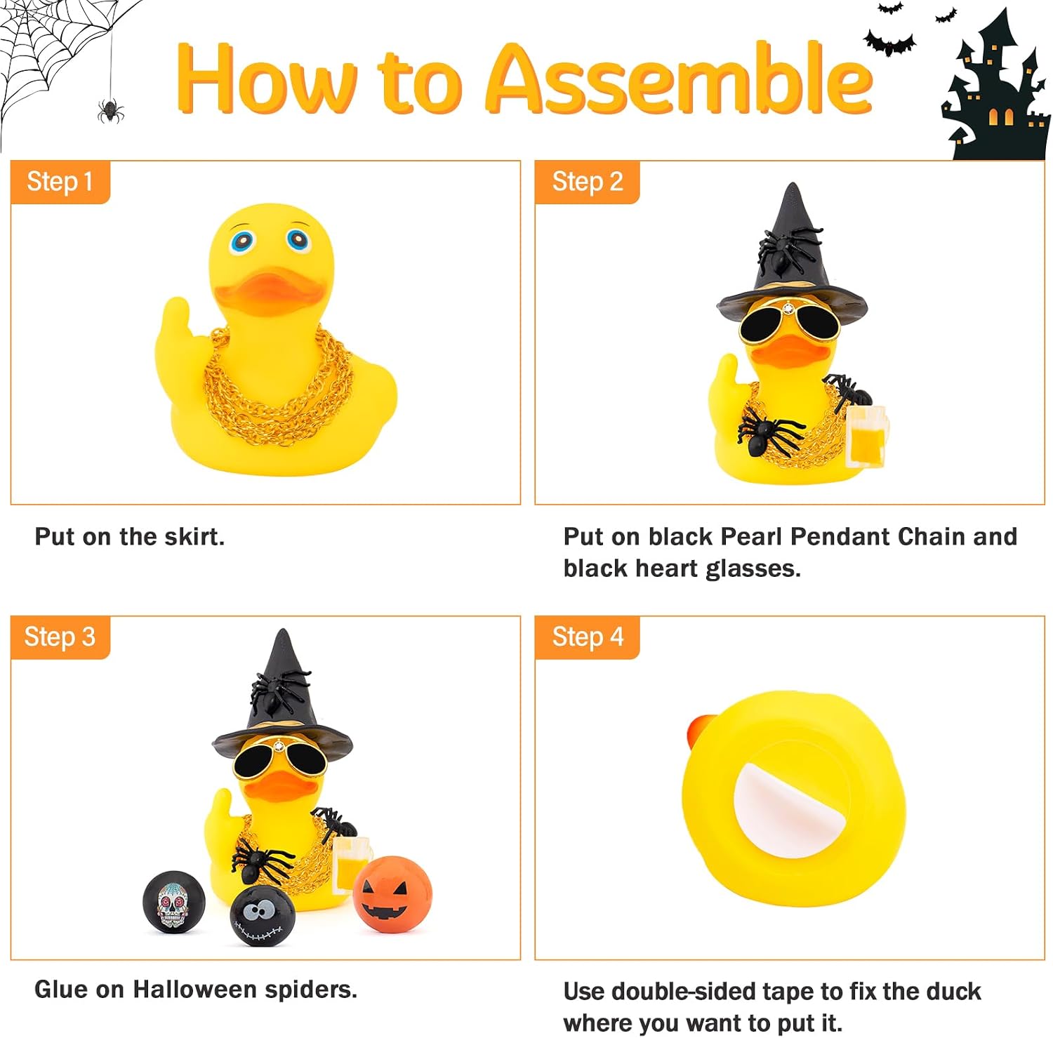 wonuu Halloween Rubber Duck Witch Duck Car Decorations Halloween Accessories Witch Hat Beer Glass