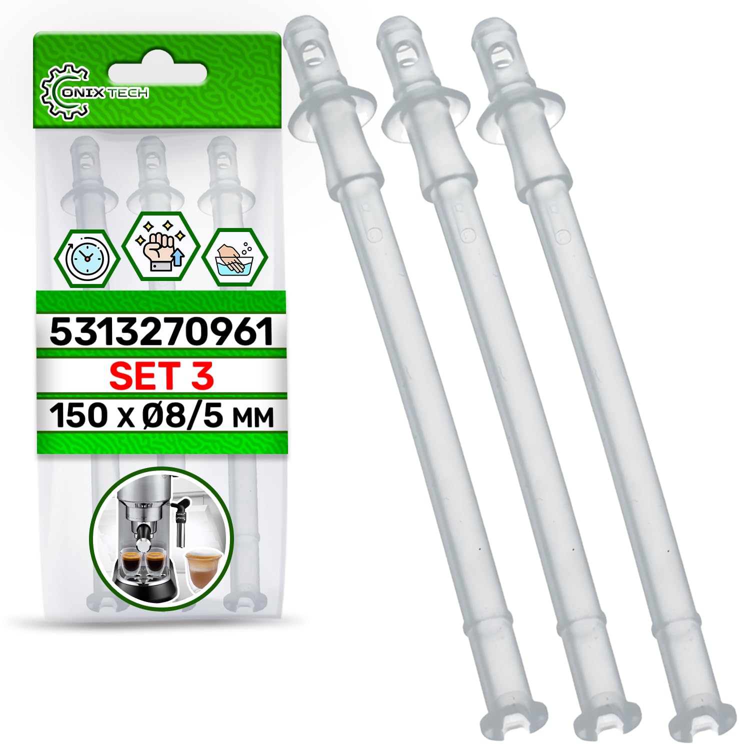 ONIX TECH 3 Piezas Tubo de Leche para Cafetera con Código Original 5313270961 para DeLonghi - Garantía de5 Años