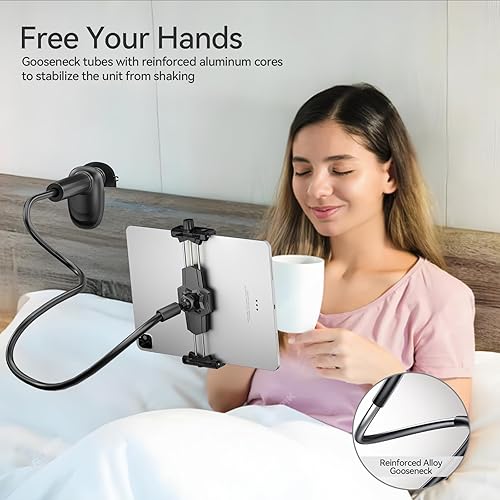 Miniatura 3 de KDD Soporte de cuello de cisne para tableta, soporte ajustable de 360 para teléfono y iPad para cama y escritorio, clip de montaje de brazo flexible