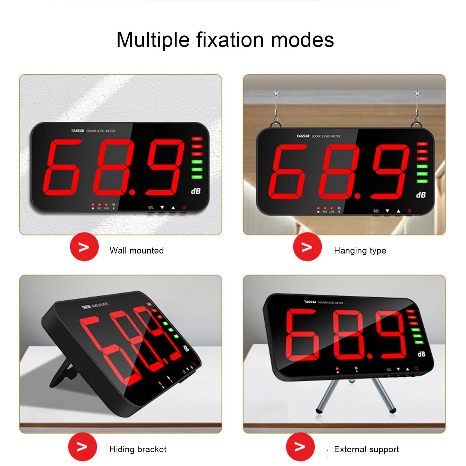Sound Level Meter Tester, 30 to 130dB Range Decibel Meter Built in Buzzer, Digital Sound Level Meter with Large LCD Display Screen, Wall Mount Noise Meter for Noise Measuring