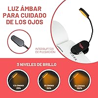 Vista 3 de hooga Luz de libro ámbar, luz de lectura LED recargable con bloqueo de luz azul con clip, 1600 K cálido cuidado de los ojos para cama, estudiantes
