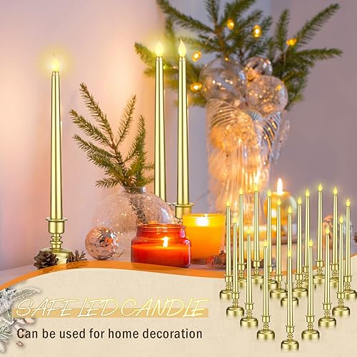 Miniatura 6 de Fumete 16 velas sin llama con base dorada, funciona con pilas, velas LED para decoración de Navidad, fiestas, hogar, boda, cenas, 16 unidades