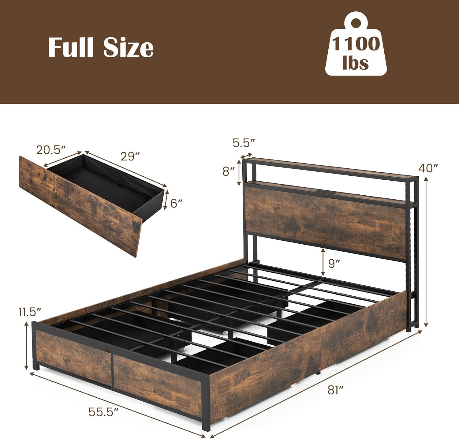 Full Size Bed Frame Dimensions and Weight Capacity