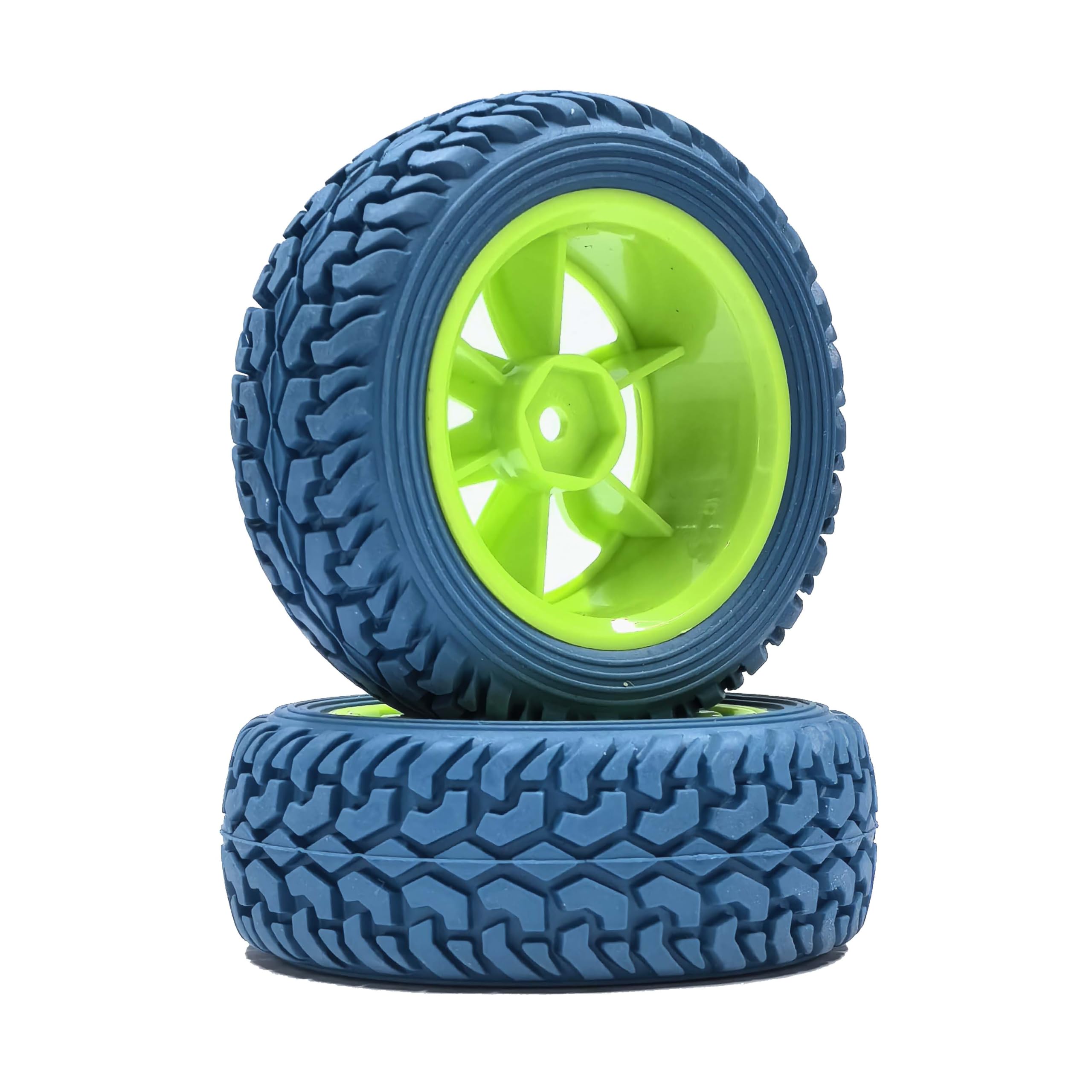 KEEDA 75mm Rubber Tyres and Wheels for 1/10 RC On Road Car 1/16 RC Rally Car HSP 94123 HPI Kyosho Tamiya (Blue & Green) - Image 3