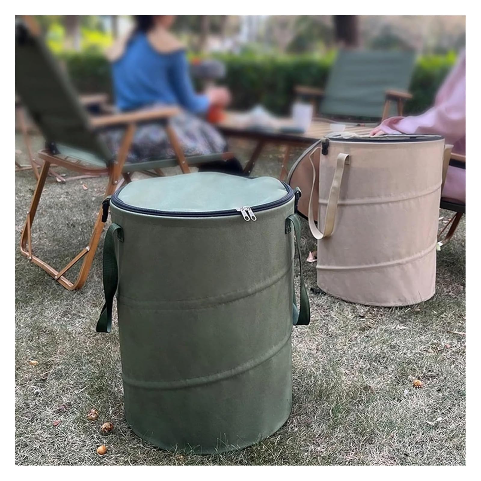 Kosz na śmieci Płótno Outdoor Okrągły Pop Up Ogrodowy worek na śmieci Składany Wielokolorowy 2 szt(Khaki)