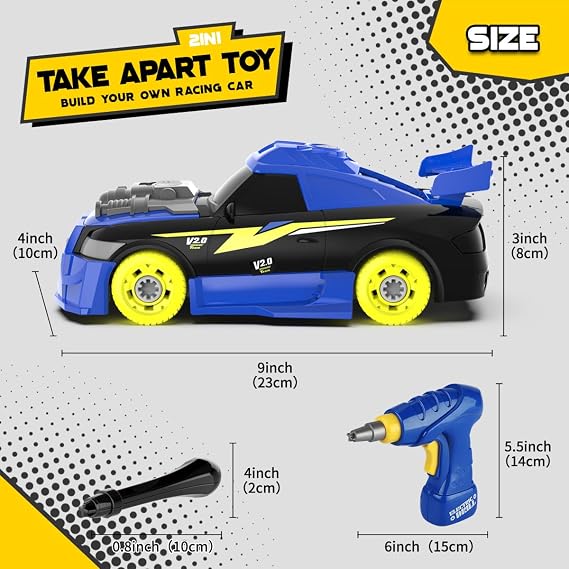 GILOBABY 26 Pieces Take Apart Toys for Boys, Racing Car with Electric Drill, Sounds & Lights, Building Stem Toys for Kids, Gifts for 3 4 5 Year Old Boys Learning Educational Toys