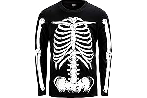 Glow in The Dark Men's Cotton Long Sleeve Skeleton Halloween T-Shirt