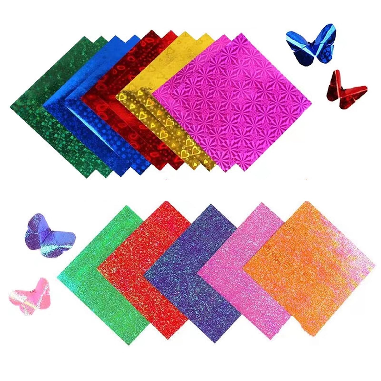 100 Hojas de Papel Brillante para Origami, Cuadrados Iridiscentes Papel de Origami Papel Decorativo Papel Cuadrado con Purpurina Papel Plegable para Manualidades para NiñOs