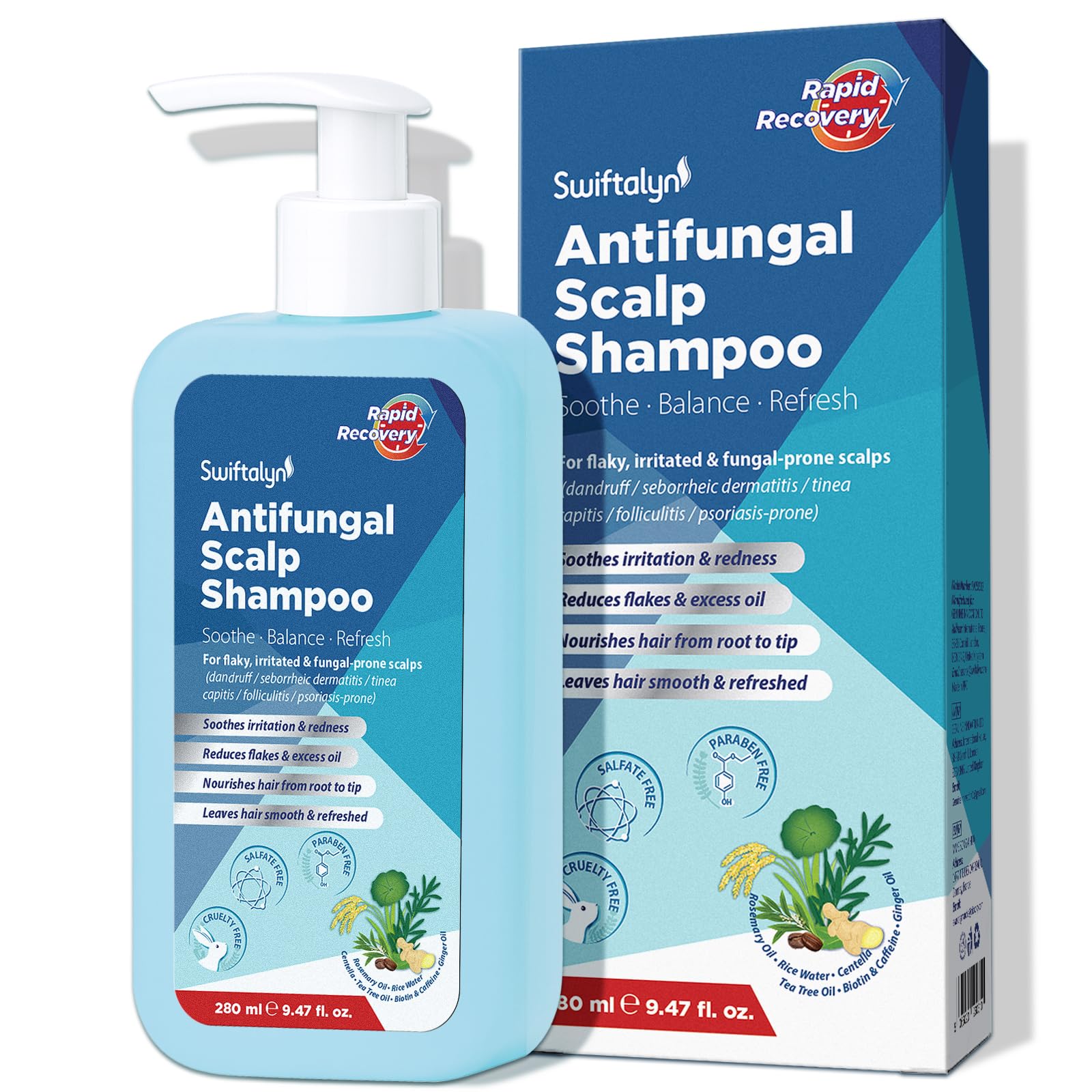 Antifungal Shampoo for Seborrheic Dermatitis & Folliculitis: Psoriasis, Dandruff & Scalp Ance Shampoo for Men & Women – Soothes Itchy, Flaky Scalp – Sulfate-Free Formula