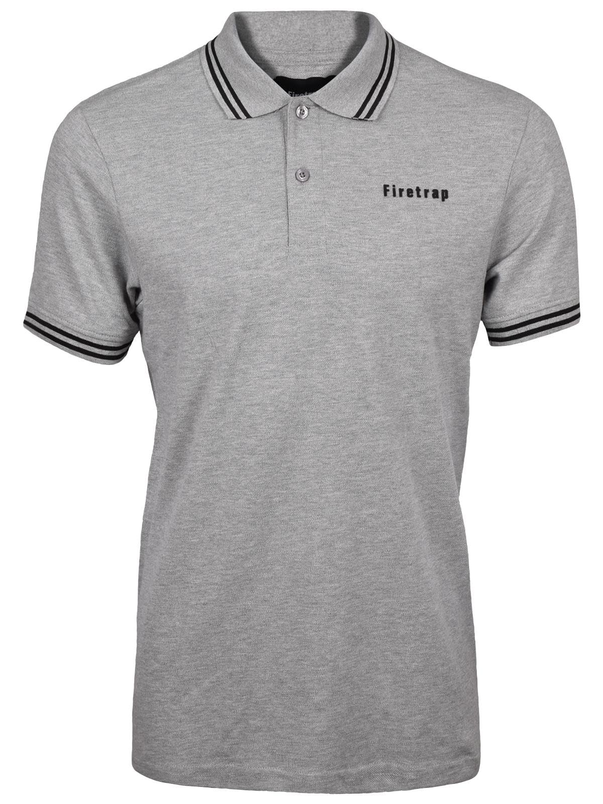 Firetrap Mens Polo Shirt Cotton Polos Tshirt Short Sleeve Summer Ribbed Tipping Collar Tshirts Top Grey Marl XXL