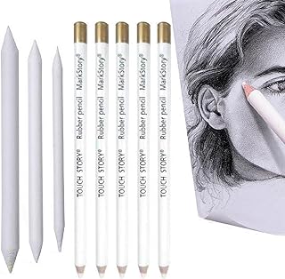 Kiuiom Resaltar Dibujo Lápiz, Lápices Blancos de Dibujo, Lápiz de Carbón Blanco, 5PCS Lápiz para Dibujo de Resaltado con 3 Difuminadores para Dibujo Lápices de Borrador Herramienta Pluma Dibujo