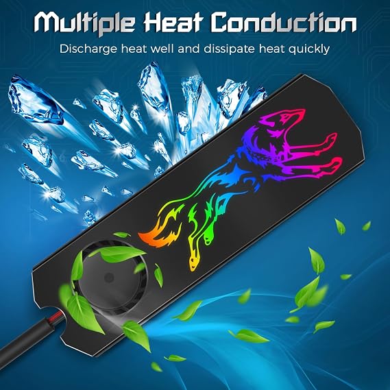 M2 SSD Heatsink Cooler Vest 5V ARGB M.2 2280 Solid State Disk Hard Drive Radiator Cooling Fan Thermal Pad, Black, 500077432