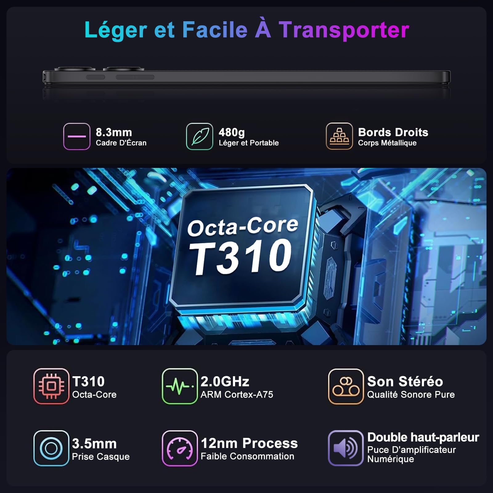 Tablette 10 Pouces Android 15 avec 30Go RAM+128Go ROM(TF/2To), Gemini AI, Tablette Tactile avec 5G+2.4G WiFi, Octa-Core,2.0 Ghz, 8000mAh, GMS, Widevine L1, BT 5.0,Tablettes avec Clavier et Souris-Noir