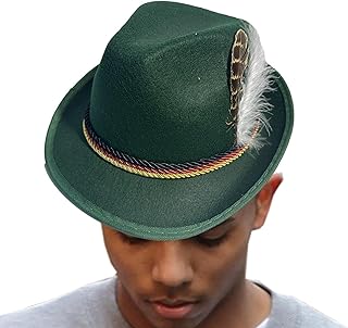 Oktoberfest Jazz Hat with Feather - German Bavarian Beer Hat | German Hats for Oktoberfest,Soft Feather Adults Bavarian Hats,Alpine Hats with Feather,Vintage Bavarian Felt Hat,Bavarian Alpine Hats