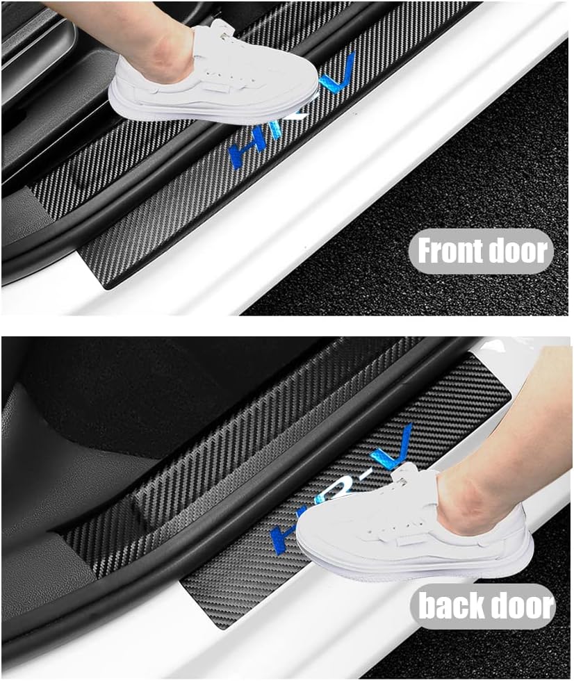 LEXLEY for 2015-2022 HRV HR-V Carbon Fiber Style Leather Door Sill Protector Anti-Dirty Scuff Plate Cover Guard Sills Protector Trim,Welcome Pedal Protect 4PCS -Blue