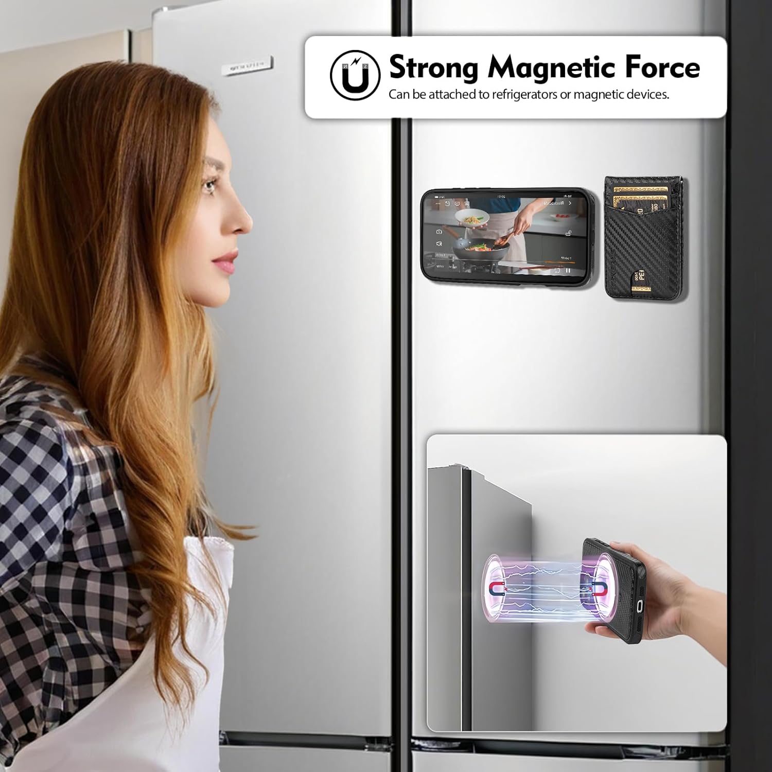 Compatible with Magsafe 2 in 1 Detachable iPhone 15 Pro Wallet Case with Card Holder,Women Men Magnetic PU Leather RFID Blocking Flip Kickstand Credit Slots for Apple 15 Pro,Carbon Black - Image 6