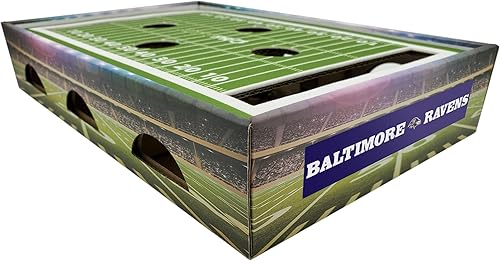 NFL Baltimore Ravens - Rascador para gatos para el estadio de fútbol para encontrar y jugar. Juguete para gatos para el día del juego con 2 bolas de