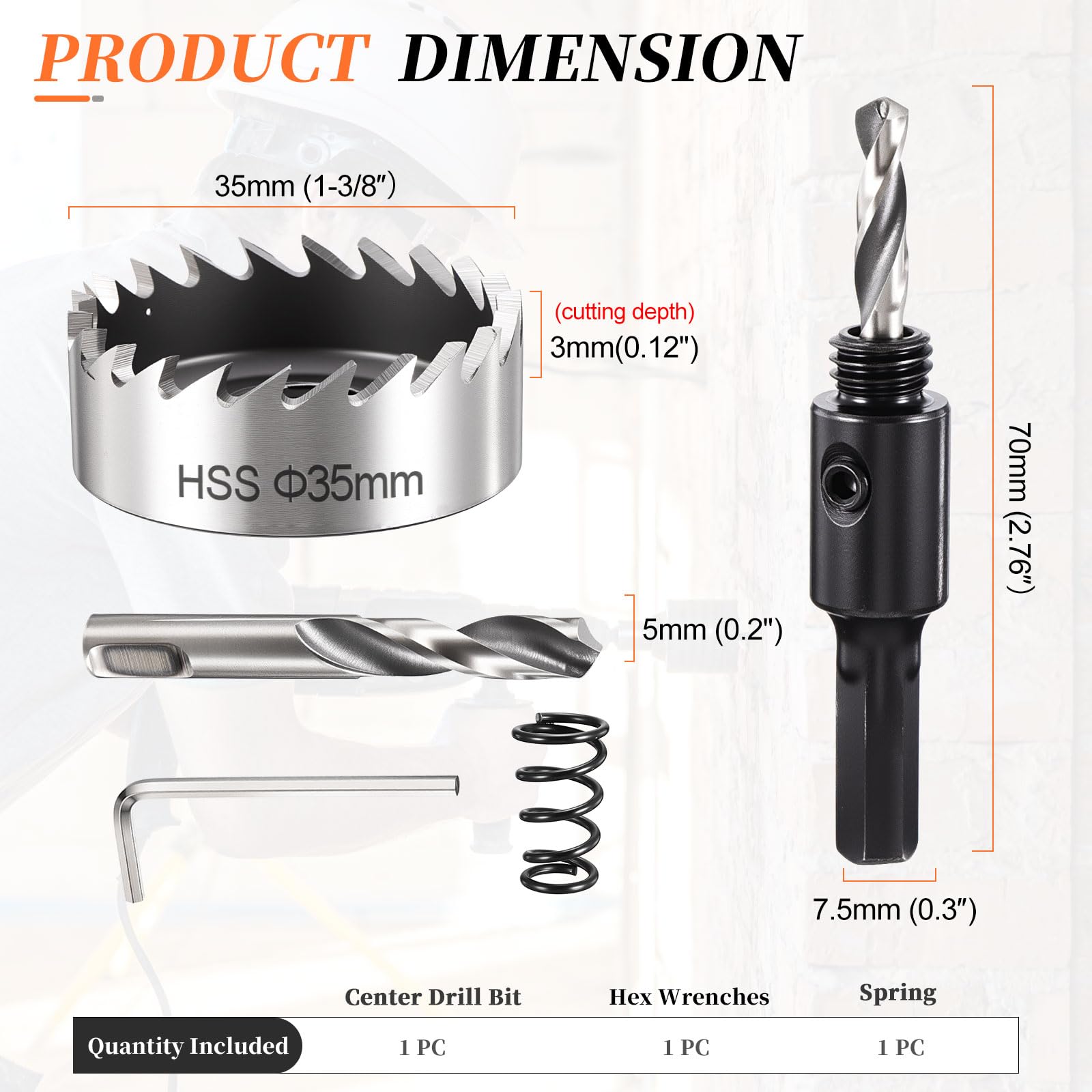 METALLIXITY Hole Saw 35mm (1-3/8"), 4241 High Speed Steel Hole Cutter with Center Drill Bit - Image 2