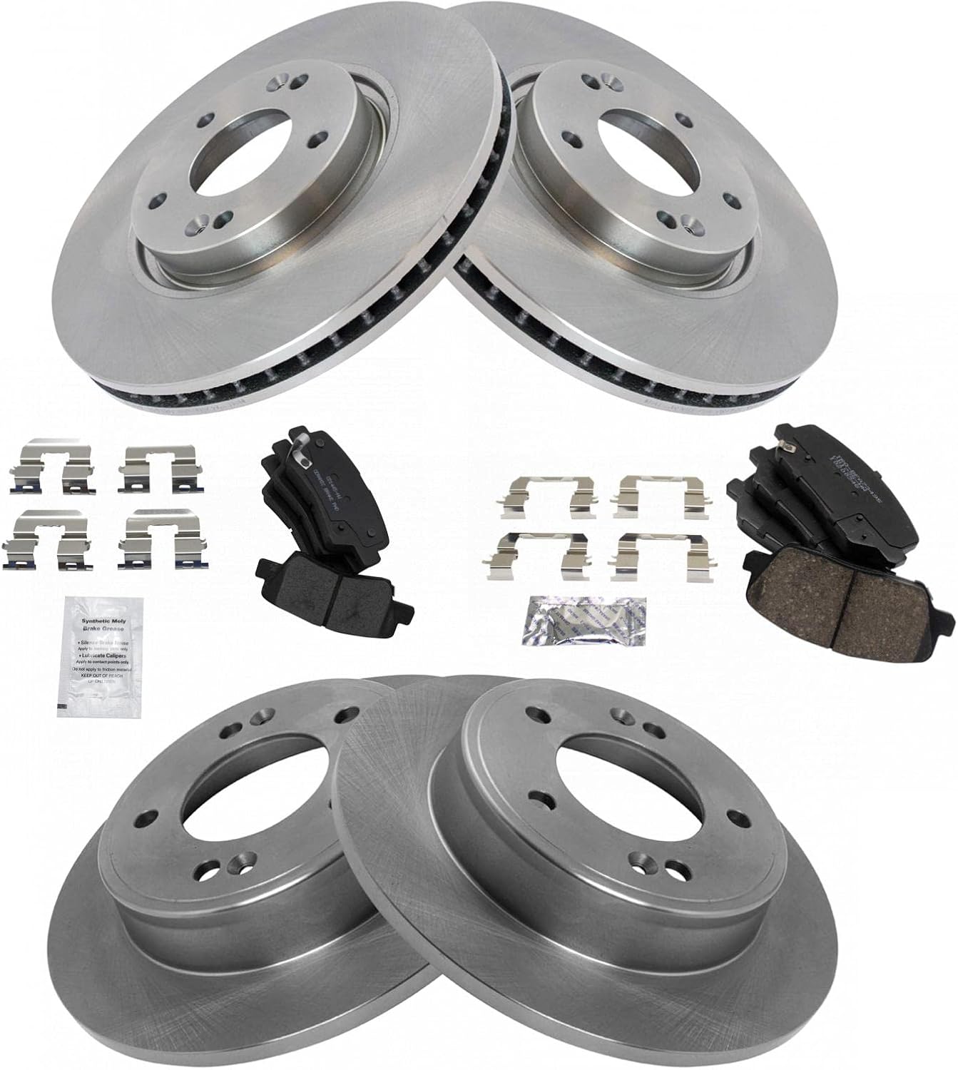 TRQ Front and Rear Ceramic Brake Pad and Rotor Set Compatible with 13-15 Hyundai Veloster Turbo, 14-15 Veloster Turbo R-Spec, 14-16 Kia Forte Koup SX, 15-16 Forte5 SX with 300mm Diameter Front Rotors