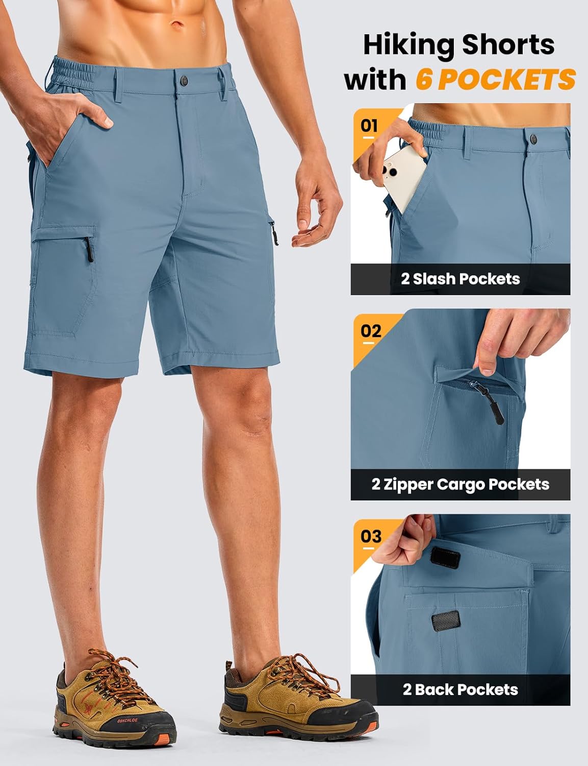 TBMPOY Men's Cargo Hiking Shorts 9" Water Resistant Lightweight Quick Dry Work Short for Outdoor Fishing Golf 6 Pockets