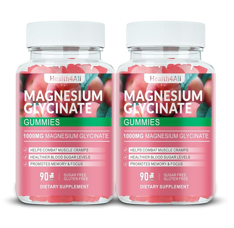 Health4All Suplemento de magnésio com glicinato de magnésio 1000 mg, 180 gomas
