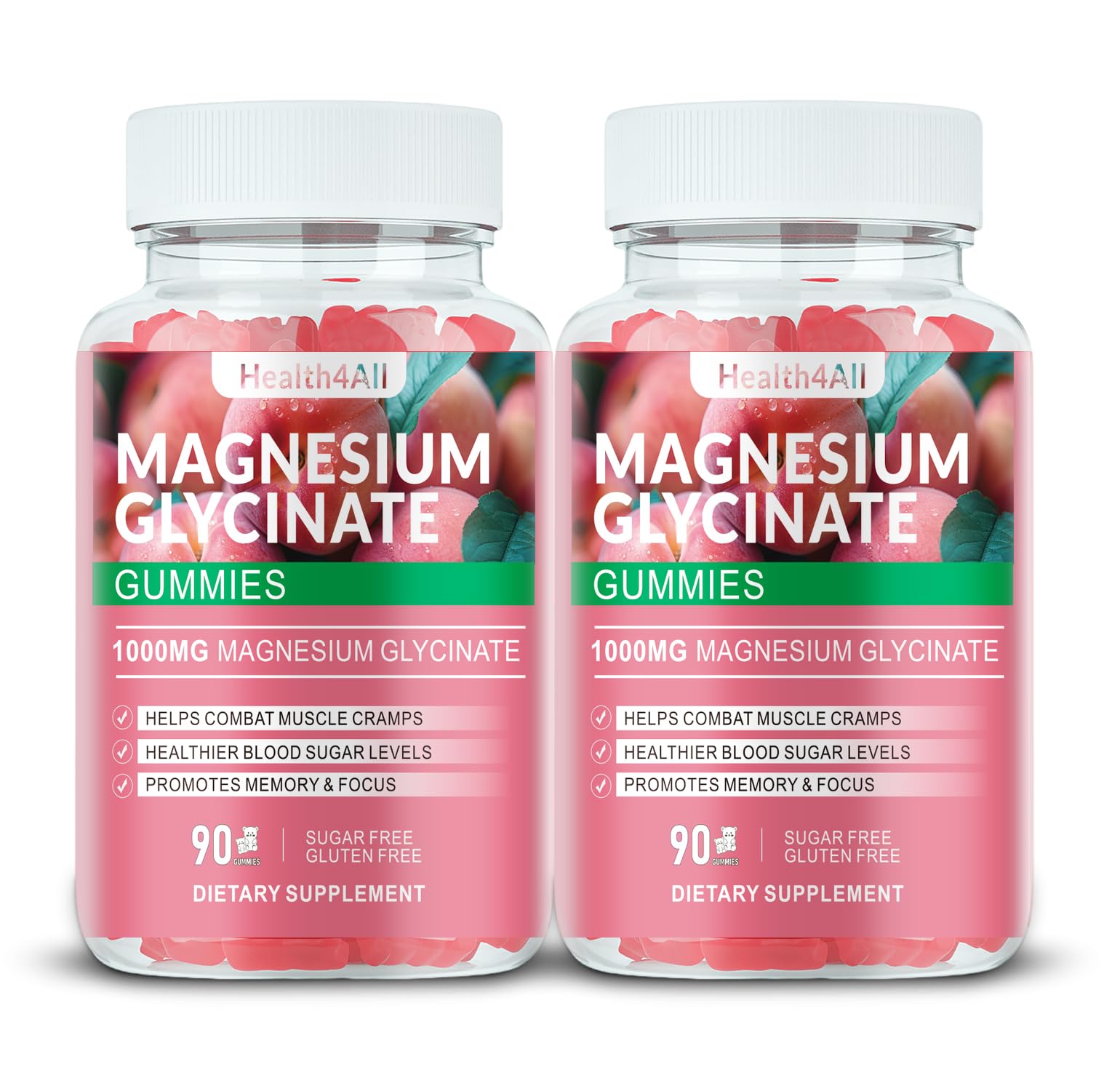 Magnesium Glycinate Gummies 1000mg, High Absorption Sugar Free Magnesium Potassium Supplement for Relaxation, Stress Relief, and Sleep Support for Adults & Kids - 180 Peach Gummies Peach 180 Count (Pack of 1)