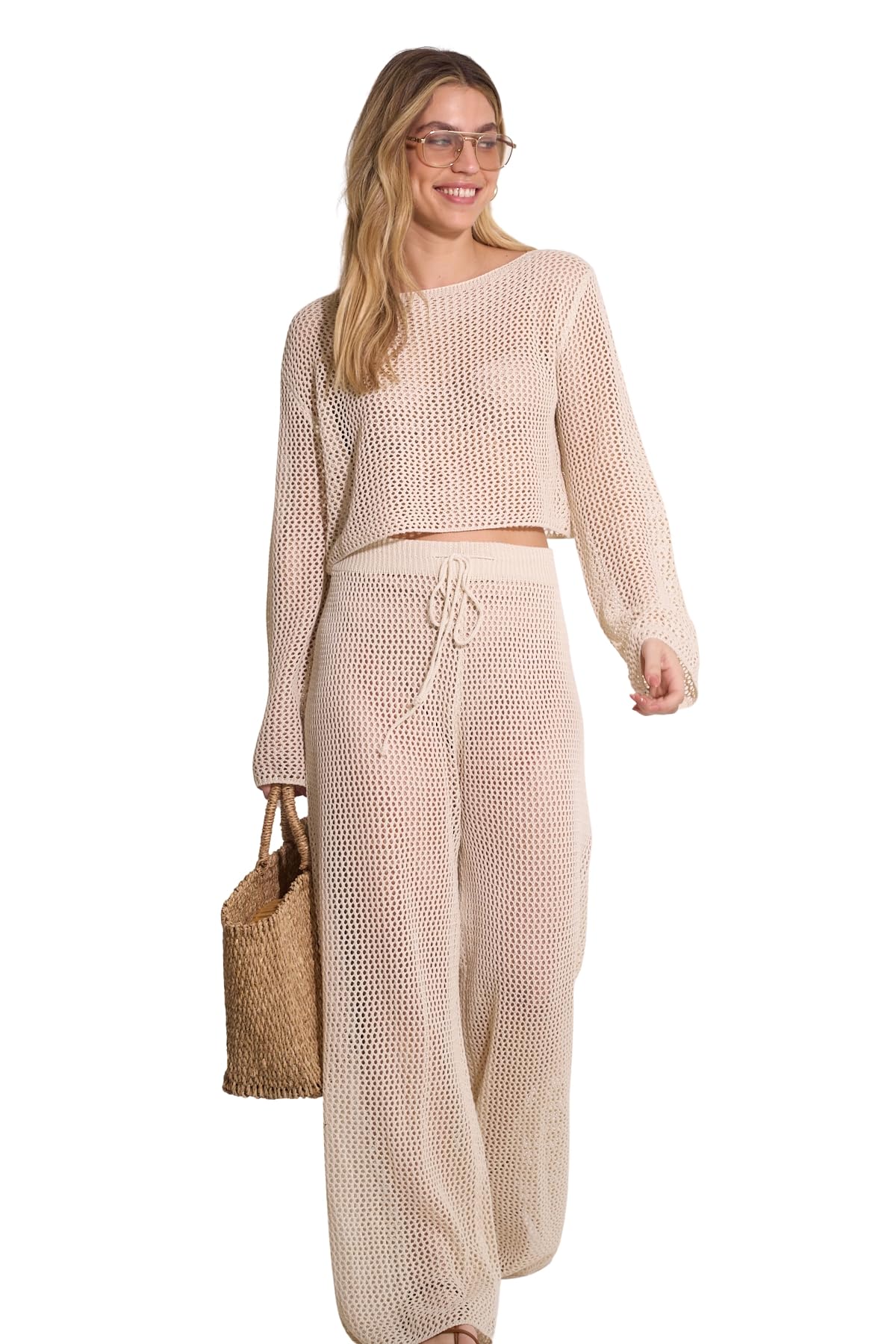 Gottex Life Long Sleeve Textured Beach Top-One Size Fits Most, Open-Knit Crochet Design Copricostume Donna