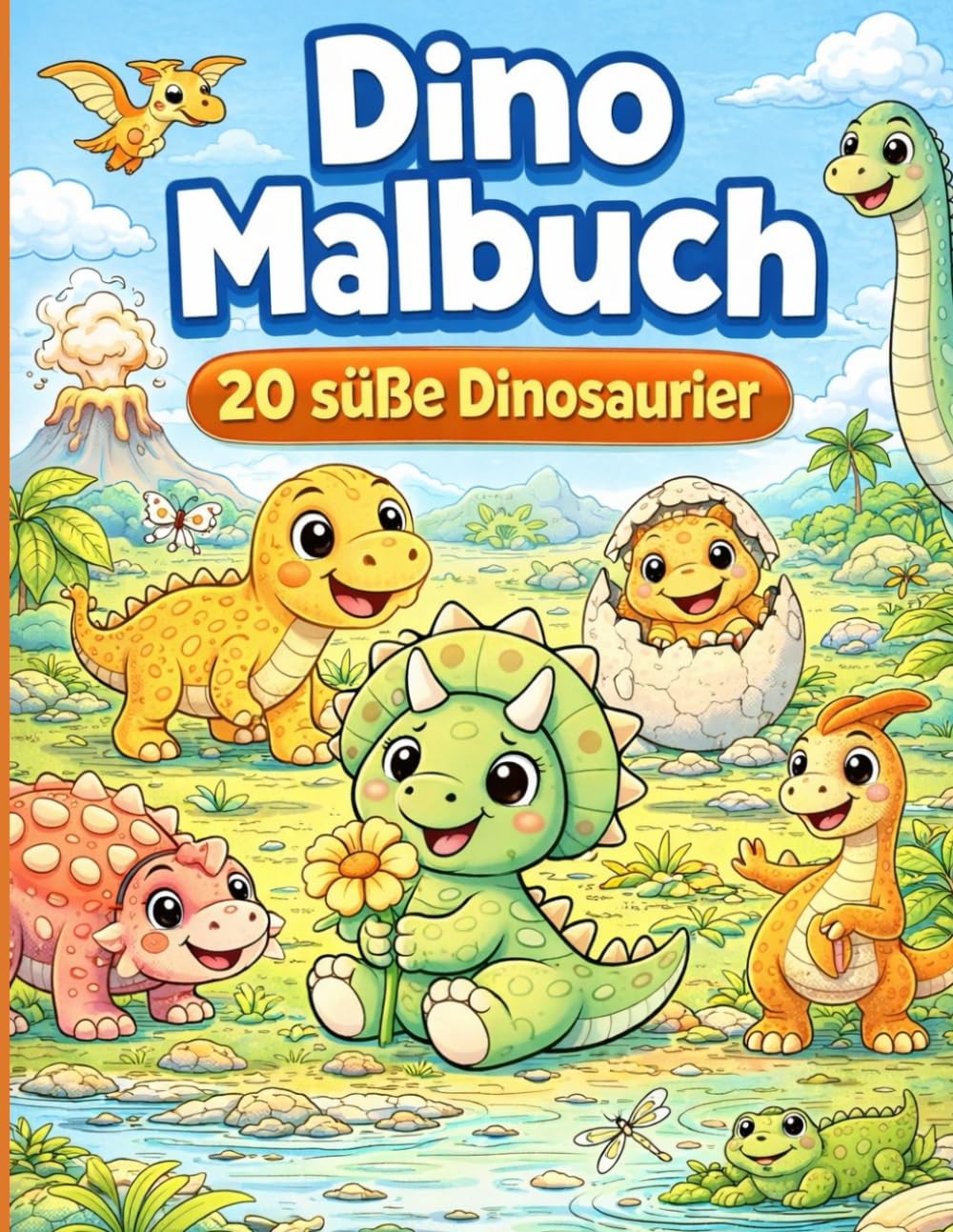 Dino Malbuch: 20 süße Dinosaurier zum Ausmalen für Kinder ab 3 Jahren - Einfache Motive mit dicken Linien