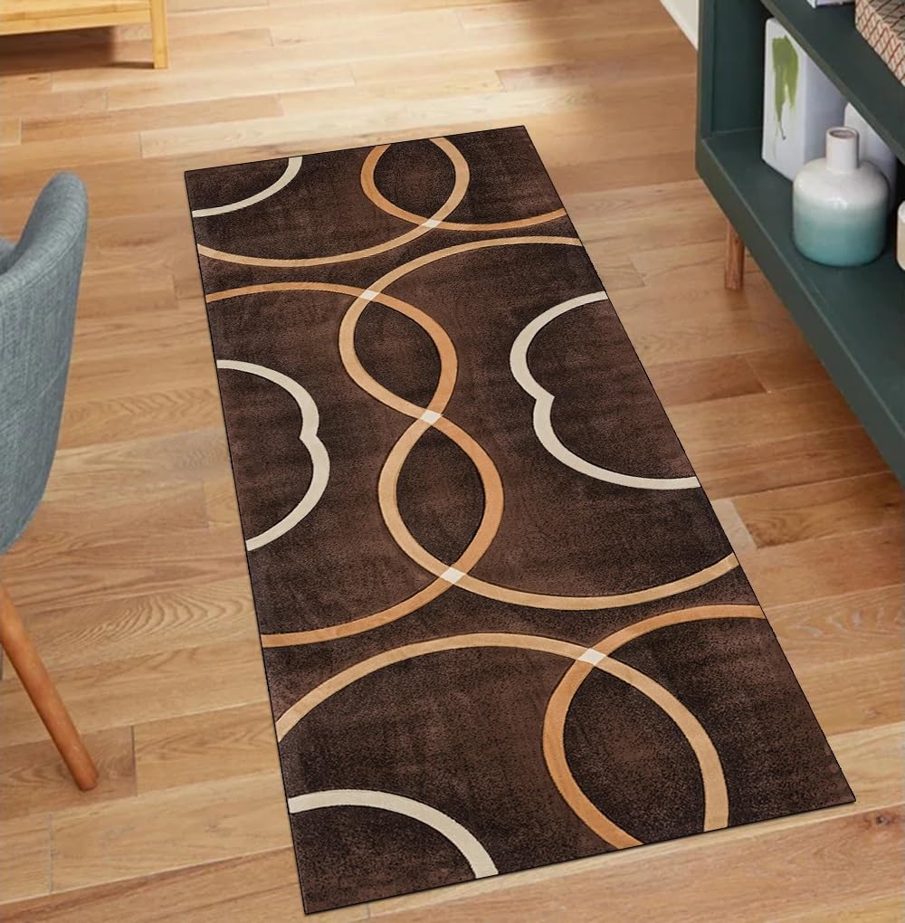 Tapis de couloir marron 100x850 cm moderne et lavable pour entrée