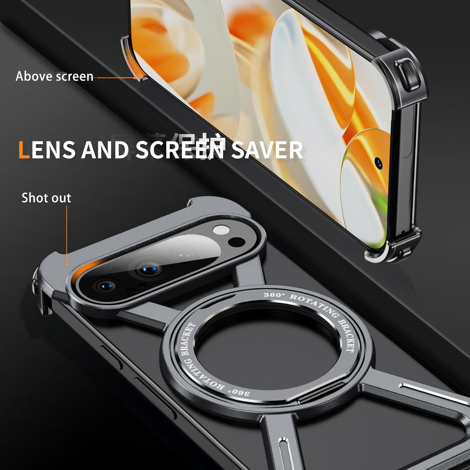 Frameless for Google Pixel 9/9 Pro Case,Minimalist Bumper Case with Magsafe 360°Rotatable Magnetic Stand,Bezel Less Slim Metal Screen Shockproof Protective Cover for Pixel 9/9 Pro -Gray