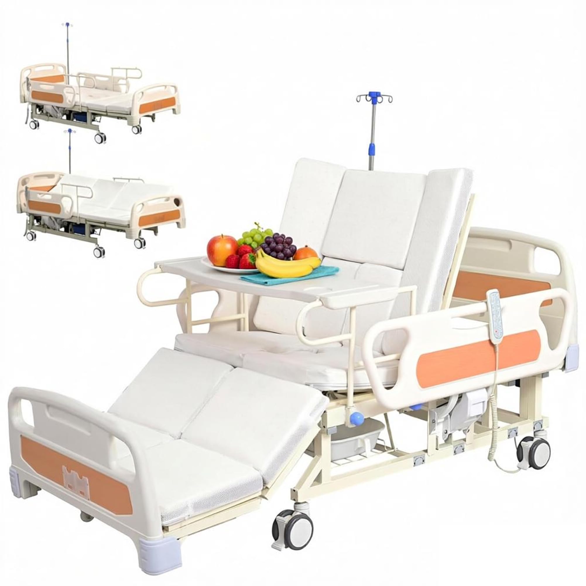 Premium 5 Function Full Electric Medical Beds with Mattress Remote Control Adjustable Backrest Legrest Anti-Slip Side Rails Electric