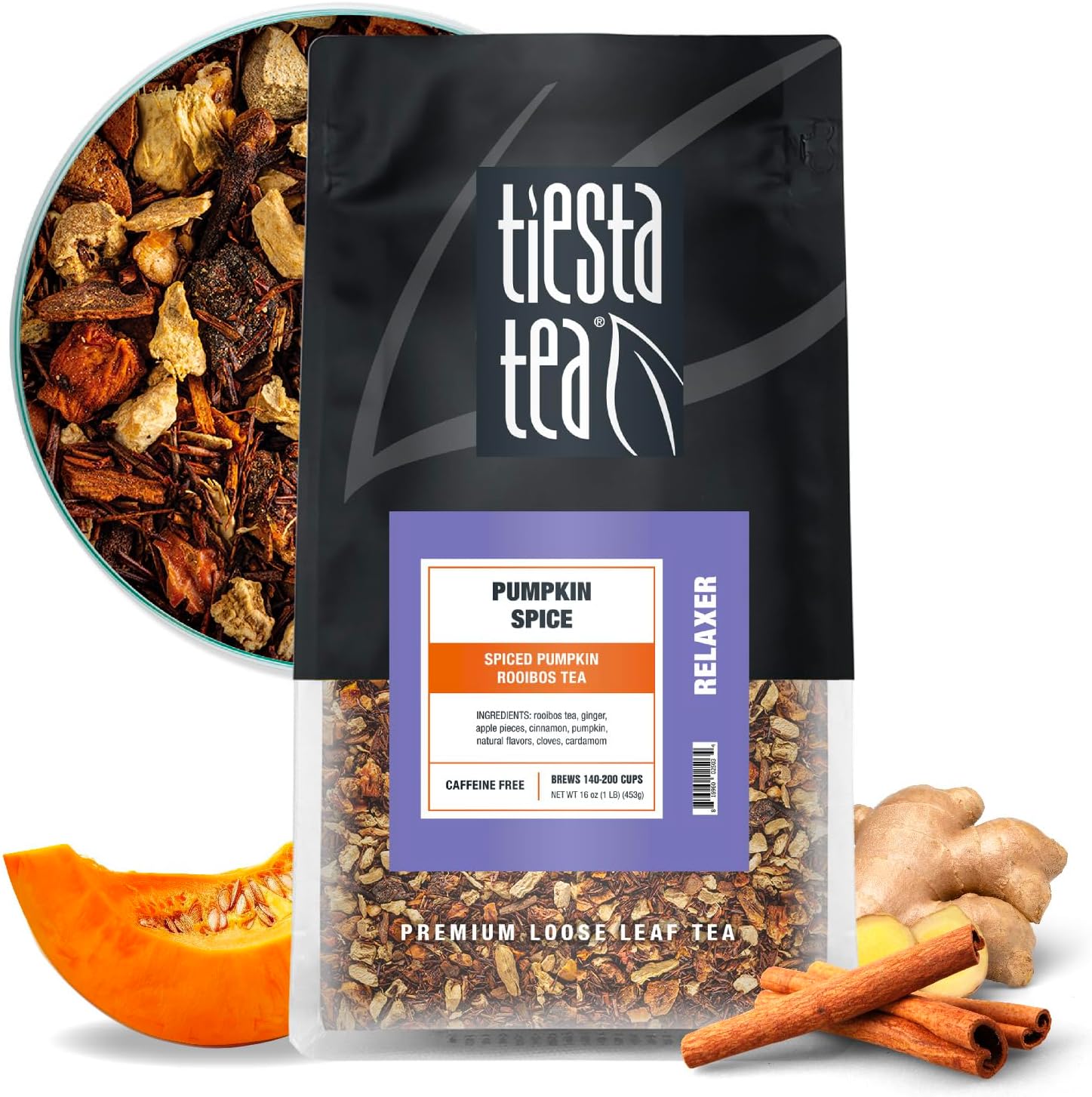 Tiesta Tea - Pumpkin Spice Rooibos Loose Leaf Tea, Premium Caffeine-Free Herbal Infusion, Brew Hot or Iced, Makes up to 200 Cups, Resealable Bulk Pouch, 16 Ounce