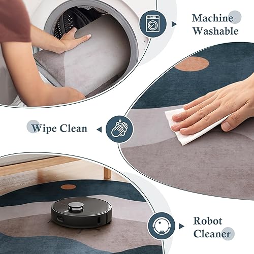 Miniatura 5 de Alfombras redondas abstractas de 6 pies para dormitorio, suave, lavable, antideslizante, alfombra circular grande, elegante alfombra de lana