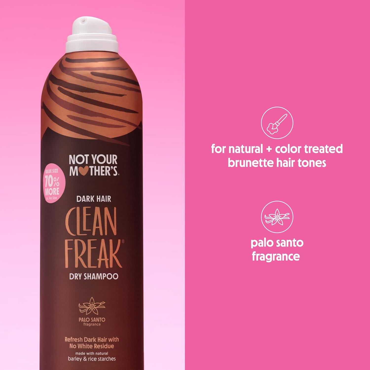 Not Your Mother's Clean Freak Dark Hair Dry Shampoo (2-Pack) - 12 oz Each - Palo Santo Fragrance - Waterless Shampoo - 70% More to Instantly Refresh Dark Hair Between Washes