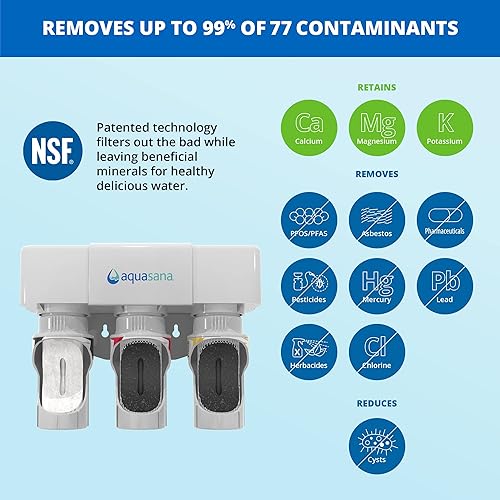 Miniatura 4 de Aquasana Sistema de filtro de agua de 3 etapas para debajo del fregadero, filtración Claryum para encimera de cocina, grifo de níquel cepillado y