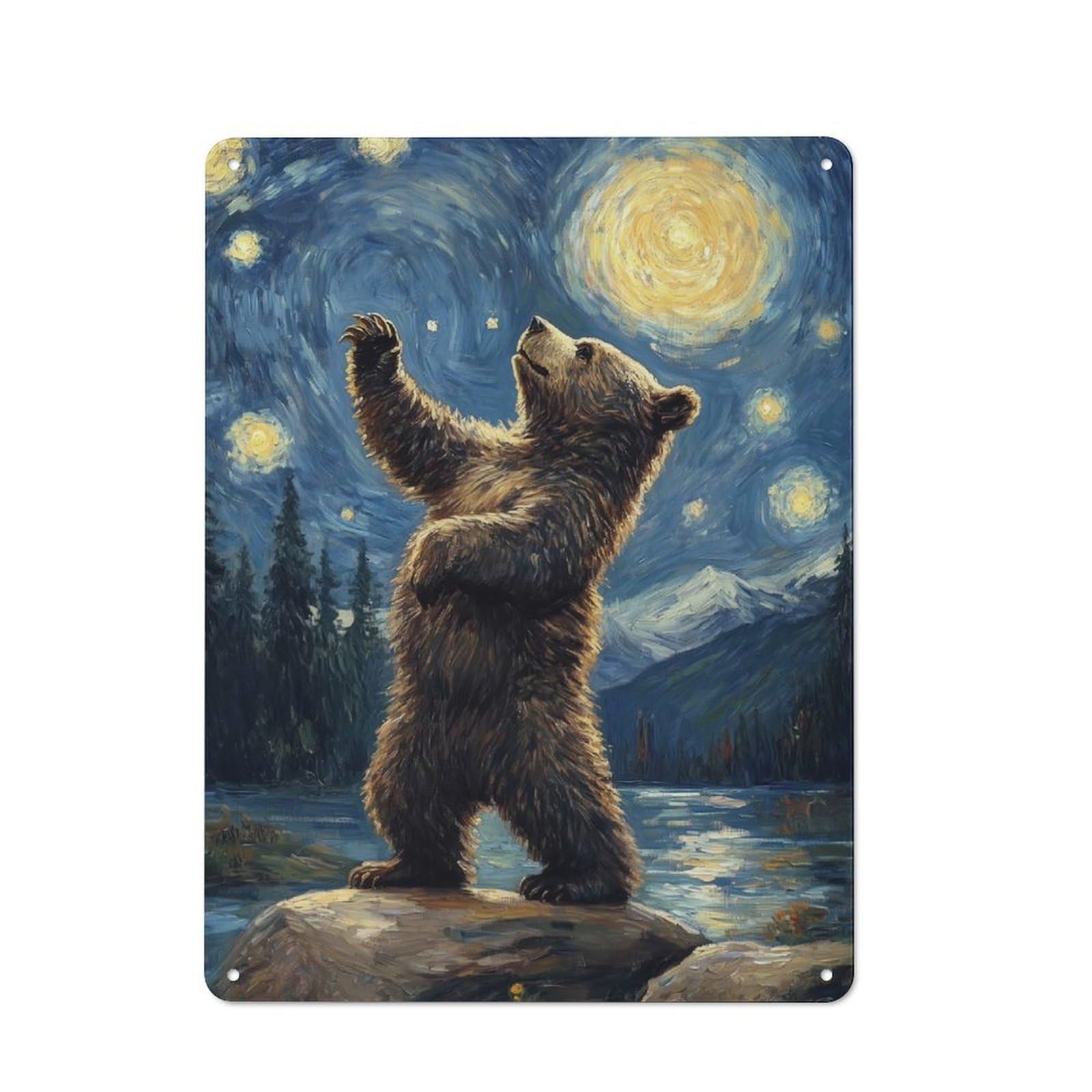 Junmoney Bear Gazing At Stars Clean Industrial Decorative Metal Plaque 40X30cm, Loft Wall Plaque For Modern Home, Workshop, Office Or Cafe