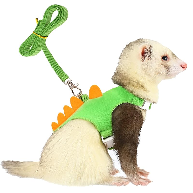 Peitoral para Pequenos Animais YBEATY com Guia, Sino e Design de Dinossauro Verde – 1 Conjunto