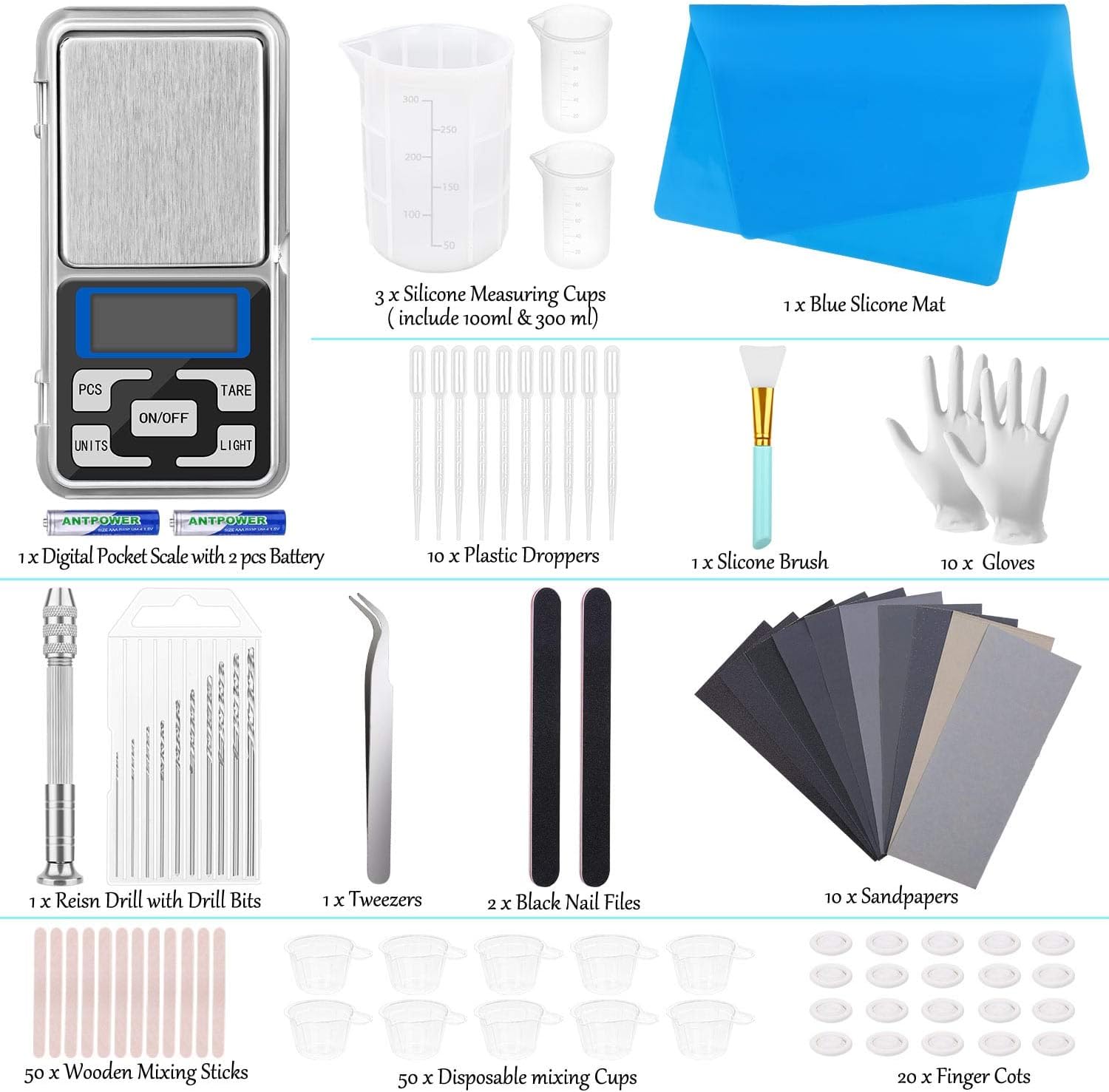170 Pcs Resin Tool Starter Kit, Shynek Epoxy Resin Tools Supplies with Silicone Sheet, Resin Drill, Sandpapers, Digital Pocket Scale, Silicone Mixing Cups for Resin Casting