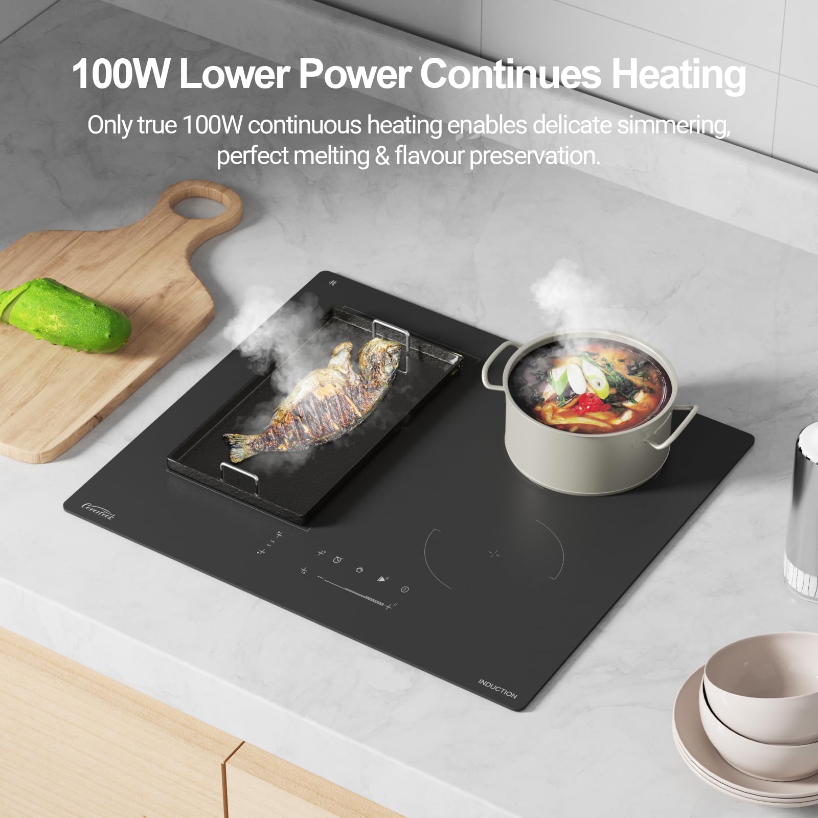 COVERCOOK Induction Hob, 59cm Electric Cooktop, Built-in Hot Plates with Bridge Zone, 7000W, 240V, Matte Glass, Scratch-resistant, Pause and Keep Warm Function - 5