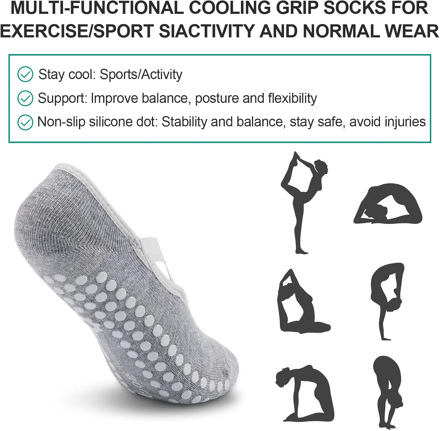 Women's Yoga Socks Grey, Super Non Slip Grip Anti Smell Sweat Proof Warm Pure Cotton Fashion Grip Socks, for Yoga Pilates, Ballet, Sports Fitness, Hospital Socks, Maternity Socks : Clothing, Shoes & Jewelry