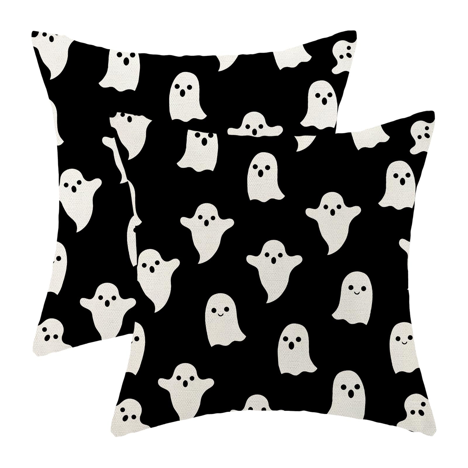 Halloween Decor Pillow Covers 18x18 Set of 2 Black Cute Ghost Throw Pillow Covers Halloween Decoration Pillow Covers for Halloween Home Decorative Cushion Case for Couch Sofa.