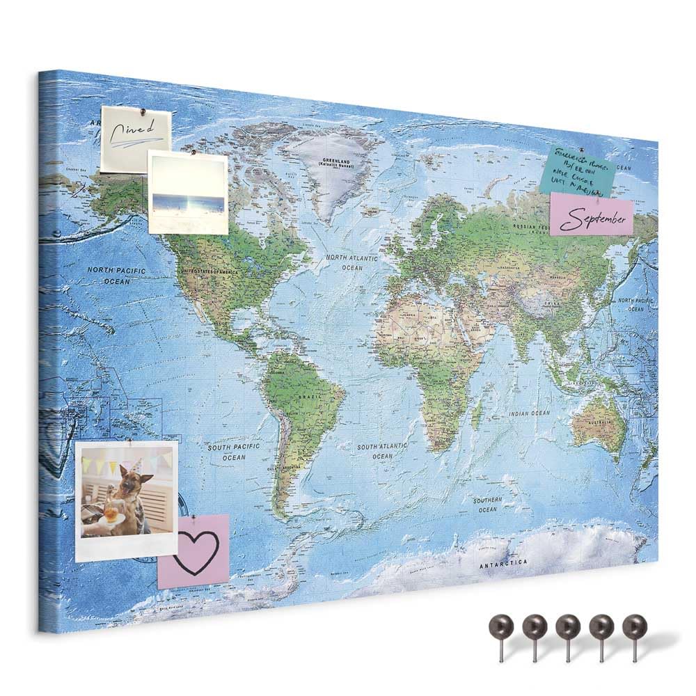 murando - Pin Board World Map 120x80 cm/48"x32" 1 piece Cork Board On Non-Woven Material XXL Memo Notice Board Pins Included Vision Board Images Pictures Home Decor Wall - Travel Gift k-A-0127-v-a